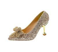 Women's Rhinestone Wedding Shoes Buckle Decorative Banquet High Heels Gold Silver Red(8.5cm - Gold,42)