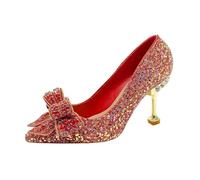 Women's Rhinestone Wedding Shoes Buckle Decorative Banquet High Heels Gold Silver Red(8.5cm-Red,34)