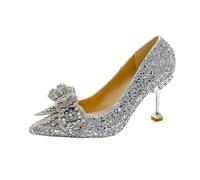 Women's Rhinestone Wedding Shoes Buckle Decorative Banquet High Heels Gold Silver Red(8.5cm - Silver,35)