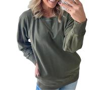 Women's Ribbed Accent Pocketed Pullover, Lightweight Sweatshirt, Fall Sweatshirts for Women, No Hood, Splicing Solid Pullover Tops (Army Green,S)