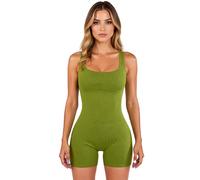 Women's Ribbed Knit Bodysuit Sleeveless Square Neck Bodycon Jumpsuit Casual Gym Wear Grey Romper for Summer Party Club Night out Fitted One Piece