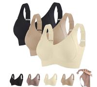 Women's Ribbed Push Up Adjustable Wireless Bra, 3 Pack Women Solid Four Breasted Adjustable Wireless Bra (3Pcs A,L)