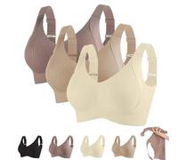 Women's Ribbed Push Up Adjustable Wireless Bra, 3 Pack Women Solid Four Breasted Adjustable Wireless Bra (3Pcs C,3XL)