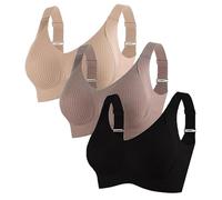 Women's Ribbed Push Up Adjustable Wireless Bra Seamless Full Support Solid Color Bra brasieres para Mujer sin Varilla (Mix1,3PCS,L)
