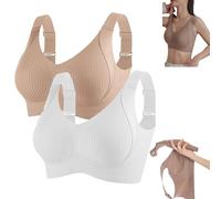 Women's Ribbed Push up Adjustable Wireless Bra, Soft Comfortable Solid Color Four Rows Push up Bras for Women Pack (White+Skin,XXL)