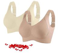 Women's Ribbed Push up Adjustable Wireless Bra, Sports Bras CozyRibbedWirelessBra, Ribbed PushupBra (Skin+White,XL)