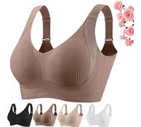 Women's Ribbed Push Up Adjustable Wireless Bra,Women Solid Four Breasted Adjustable Wireless Invisible Bra (Teal,XL)