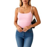 Women's Ribbed Spaghetti Strap Camisole Top Square Neck Ruched Slim Fit Tank Tops Summer Casual Basic Sleeveless Blouse for Layering