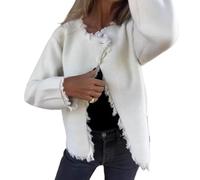 Women's Round Collar Turned Fur Long Sleeve Jacket, 2025 New Casual Open Front Crop Jacket for Women One Button Pea Coat (White,XXL)