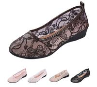 Womens Round Toe Lace Ballet Flats Women's Comfy Breathable Low Wedge Dolly Shoes Ballerina Pumps Comfortable Business Office Work Dress Shoes Slip-on Loafers