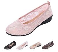 Womens Round Toe Lace Ballet Flats Women's Comfy Breathable Low Wedge Dolly Shoes Ballerina Pumps Comfortable Business Office Work Dress Shoes Slip-on Loafers