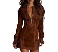 Women's Ruffle Mini Dress Flocked Midi Dress Women A-Line Swing Bodycon Dresses Elegant Wrap Dresses with Ruffled Sleeves for Club Party Cocktail XS-XXXL