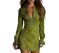 Women's Ruffle Mini Dress Flocked Midi Dress Women A-Line Swing Bodycon Dresses Elegant Wrap Dresses with Ruffled Sleeves for Club Party Cocktail XS-XXXL