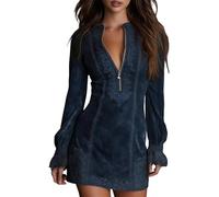 Women's Ruffle Mini Dress Flocked Midi Dress Women A-Line Swing Bodycon Dresses Elegant Wrap Dresses with Ruffled Sleeves for Club Party Cocktail XS-XXXL