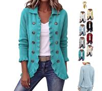 Women's Ruffled Cardigan Lapel Collar Long Sleeve Open Front Sweater | Lightweight Double Breasted Ruffled Knit Jackets,Casual Oversized Open Front Coats