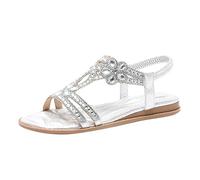 Womens Sandals Summer Beach Sandals Comfort Walking Shoes Dressy Elastic Strap Rhinestone Flowers Open Toe Slip-On Casual Flats Sandals