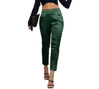 Women's Satin Silky Dress Casual Cocktail Wed Pull on High Elastic Waist Pants