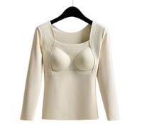 Women's Seamless Thermal Tank Top with Built-In Bra - Ultra Soft Fleece Material for Maximum Warmth, High Stretch Design (White,L)