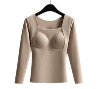 Women's Seamless Thermal Tank Top with Built-In Bra - Ultra Soft Fleece Material for Maximum Warmth, High Stretch Design (Khaki,XL)