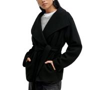 Womens Self Tie Wool Blend Wrap Coat High Collar Mid Length Winter Jacket (Black,S)
