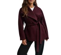 Womens Self Tie Wool Blend Wrap Coat High Collar Mid Length Winter Jacket (Red,XL)