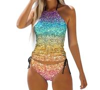 Women's Separate Color Gradient Star Print Swimsuit Tankini Set 2, Orange, S(Orange,XXL)