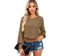 Women's Sequin Trim Long Sleeve Top Casual Crew Neck Loose Fit Blouse Sparkly Cuff and Hem Tunic Shirt for Party Club Daily Wear