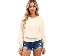 Women's Sequin Trim Long Sleeve Top Casual Crew Neck Loose Fit Blouse Sparkly Cuff and Hem Tunic Shirt for Party Club Daily Wear