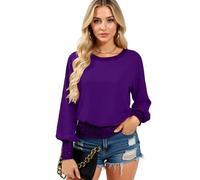Women's Sequin Trim Long Sleeve Top Casual Crew Neck Loose Fit Blouse Sparkly Cuff and Hem Tunic Shirt for Party Club Daily Wear