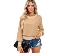 Women's Sequin Trim Long Sleeve Top Casual Crew Neck Loose Fit Blouse Sparkly Cuff and Hem Tunic Shirt for Party Club Daily Wear