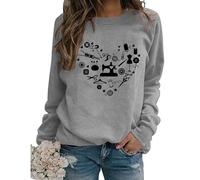 Womens Sewing Tools Cute Heart Graphic Sweatshirt, Sewing Lover Gift, Funny Sewing Pullover Shirts, Crew Neck Tops