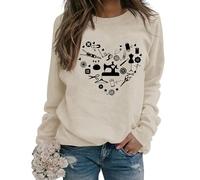 Womens Sewing Tools Cute Heart Graphic Sweatshirt, Sewing Lover Gift, Funny Sewing Pullover Shirts, Crew Neck Tops