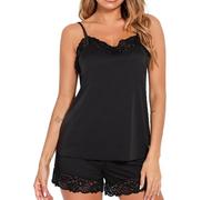 Women's Sexy Satin Pajama Set Lace Trim Camisole Top and Shorts Sleepwear Two Piece Loungewear Soft Silky Nightwear for Summer Bridal