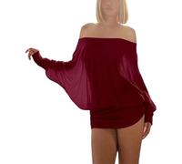 Women's Sexy Sheer Off The Shoulder Mini Dress, Loose Fit Batwing Ruched Casual Party Club Night out Dress (Deep Red,S)