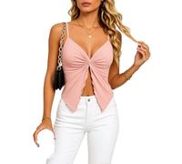 Women's Sexy Twist Front Camisole Top Summer Slim Fit Deep V Neck Crop Tank Top Casual Sleeveless Knit Blouse for Party Club Night out Wear