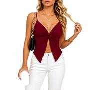 Women's Sexy Twist Front Camisole Top Summer Slim Fit Deep V Neck Crop Tank Top Casual Sleeveless Knit Blouse for Party Club Night out Wear