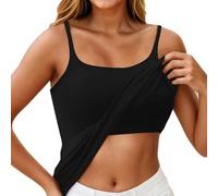 Women's Shelf Bra Camisole Tops Adjustable Tank Top,Summer Spaghetti Strap Camisole Shelf Bra,Tops Built in Bra Sports Padded Cotton Undershirts (Black,XXL)