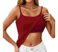 Women's Shelf Bra Camisole Tops Adjustable Tank Top,Summer Spaghetti Strap Camisole Shelf Bra,Tops Built in Bra Sports Padded Cotton Undershirts (Wine Red,XXL)