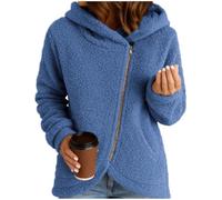 Womens Sherpa Jacket Fuzzy Zip Up Hoodie Relaxed Fit Long Sleeve Outerwear (Blue,XXL)