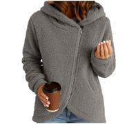Womens Sherpa Jacket Fuzzy Zip Up Hoodie Relaxed Fit Long Sleeve Outerwear (Gray,S)