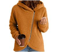 Womens Sherpa Jacket Fuzzy Zip Up Hoodie Relaxed Fit Long Sleeve Outerwear (Orange,XXL)