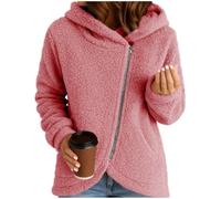 Womens Sherpa Jacket Fuzzy Zip Up Hoodie Relaxed Fit Long Sleeve Outerwear (Pink,M)