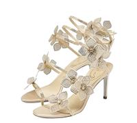 Women's Shimmering Crystals Summer Shoes Tassel Crystal Sexy Banquet Party Twin Stiletto Large Sandals(Green,42)