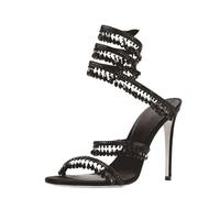 Women's Shimmering Crystals Summer Shoes Tassel Crystal Sexy Banquet Party Twin Stiletto Large Sandals(Grey,39)