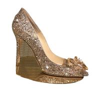 Women's Shoes Rhinestone High Heels Women Pumps Fashion Pointed Toe Woman Crystal Party Wedding(Gold -7CM Heel,39)