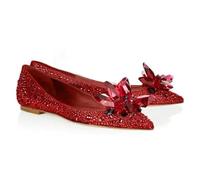 Women's Shoes Rhinestone High Heels Women Pumps Fashion Pointed Toe Woman Crystal Party Wedding(Red Drill Flat,38)