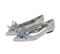 Women's Shoes Rhinestone High Heels Women Pumps Fashion Pointed Toe Woman Crystal Party Wedding(White Drill Flat,39)