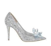 Women's Shoes Rhinestone High Heels Women Pumps Fashion Pointed Toe Woman Crystal Party Wedding(White Drill-7CM Heel,37)