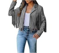 Women's Short Pure Color Fitted Suede Leather Classic Fringe Jacket for Autumn and Winter