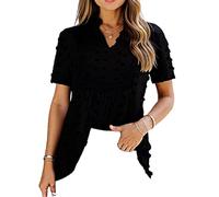 Women's Short Sleeve V Neck Swiss Dot Lace Blouse Casual Boho High Low Hem Flowy Tops Summer Elegant Peplum Shirt for Daily Wear and Vacation